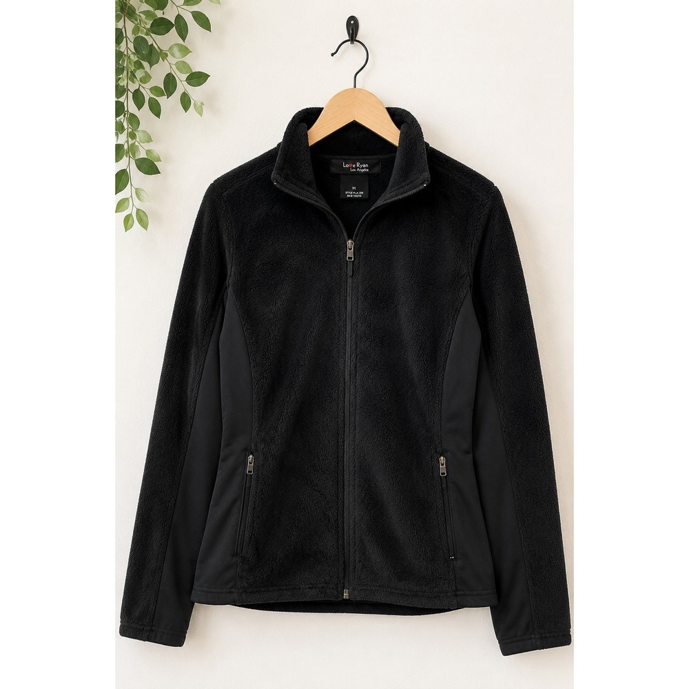Love Ryan Los Angeles Womens Black Full Zip Fleece Jacket Mock Neck LA-209 M M